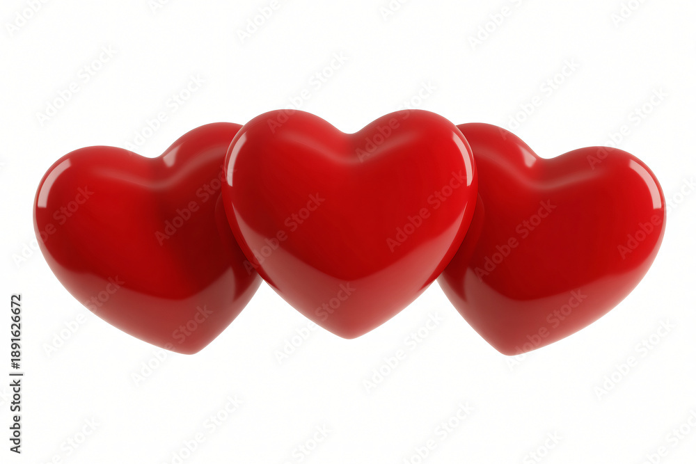 Fototapeta premium Shiny red hearts row, Romantic love heart composition