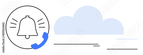 Bell with alert lines, phone receiver, and cloud suggest communication, reminders, and updates. Ideal for notifications, alerts, service, connectivity technology productivity simple flat metaphor