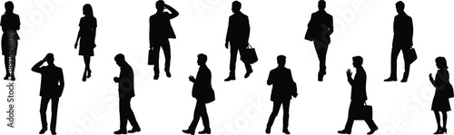 Diverse group of business people silhouettes in various poses on white background woman