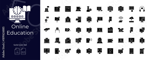 Online Education Solid Editable Icons set
