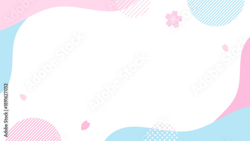 桜と花びらの舞う　ポップな春のフレーム　16:9