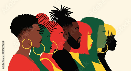 Diverse Group of People of Color with Vibrant Hairstyles and Colors Unity and Community Concept