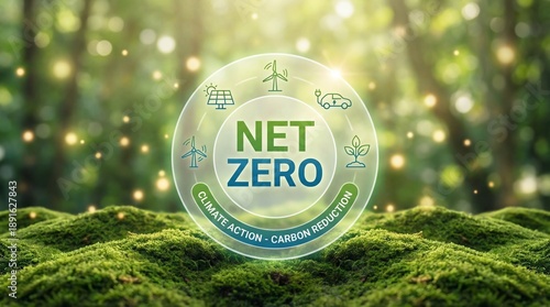 Circular illustration representing net zero, climate action, and carbon reduction goals