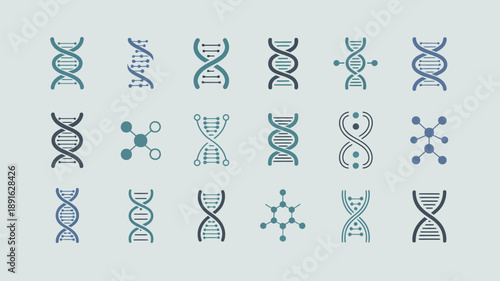 A collection of stylized dna helix illustrations and a molecular scissors icon are displayed against a light blue background high quality professional detailed modern elegant stylish