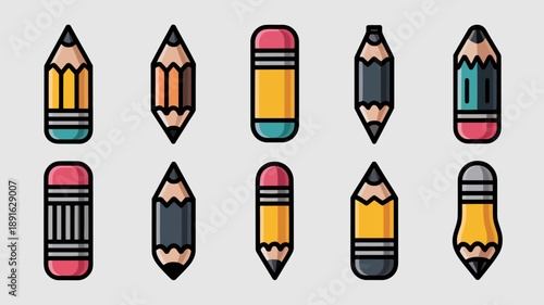 A colorful illustration displays two sharpened pencils a pink eraser and a partially sharpened pencil against a light gray background high quality professional detailed modern elegant