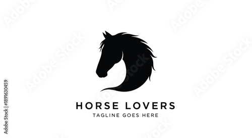 Minimalist black horse head silhouette logo design for equestrian enthusiasts and lovers branding