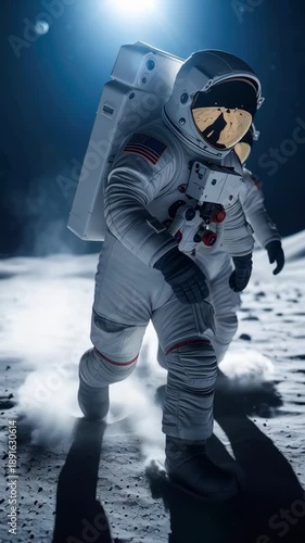 Wallpaper Mural Two astronauts in white suits exploring the moon's surface with dust and shadows Torontodigital.ca