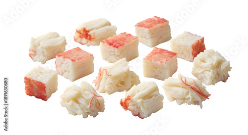 Crab meat chunks, isolated on white or transparent background. PNG