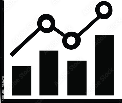 Black bar graph and line chart on white background