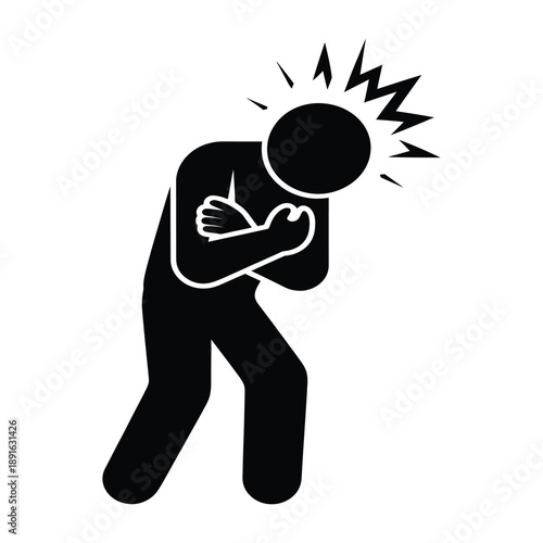 Heart attack victim icon showing person clutching chest with sharp pain indicators for emergency health medical awareness graphics