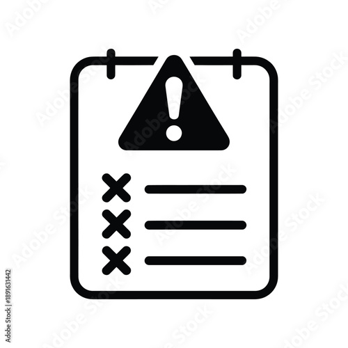 Medical report alert icon featuring clipboard with failed checks and hazard warning symbol for clinical documentation error notice