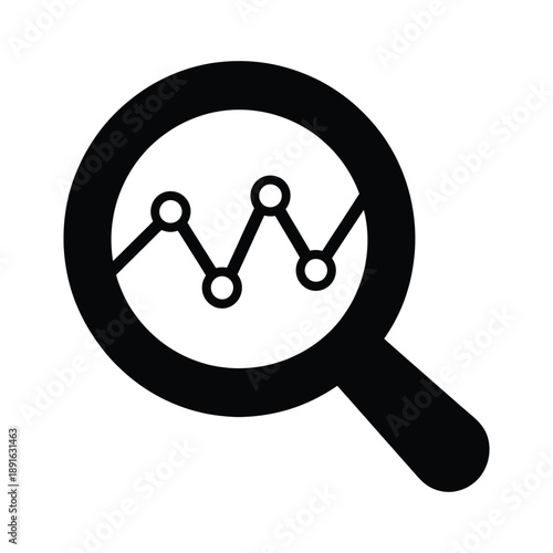 Data analysis icon with magnifying glass focusing on line graph chart for business research financial auditing and market monitoring