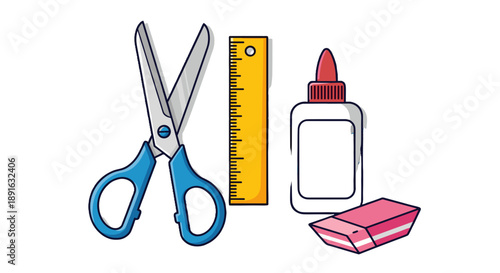 A colorful illustration of school supplies on transparent background