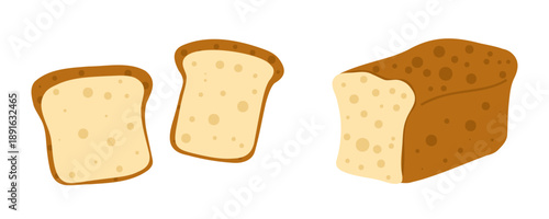 Bread and toast simple icon. Fresh cartoon wheat bread isolated on white background. Hand drawn bakery element, art for stickers, print, web, cafe