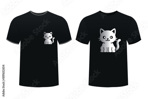 Cute Cat Icon T-Shirt – Minimalist Cartoon Kitty Graphic in Black and White
