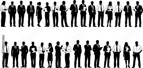 Large Set of Standing Business People Silhouettes Vector Illustration of Corporate Team Men and Women in Suits