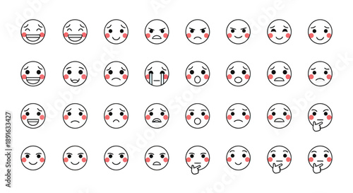 Diverse set of expressive yellow emoji faces illustrating human emotions and reactions for digital communication and design projects