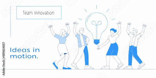 Team innovation concept with people celebrating a bright idea