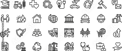 Universal Line Icon Set – Education, Business, Technology, Culture and Society Vector