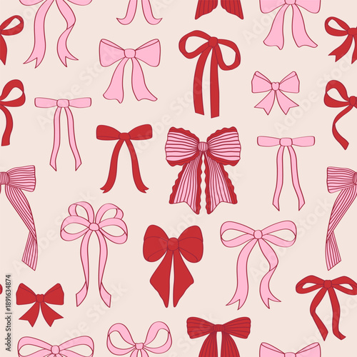 Seamless Pattern with red  and pink bows 