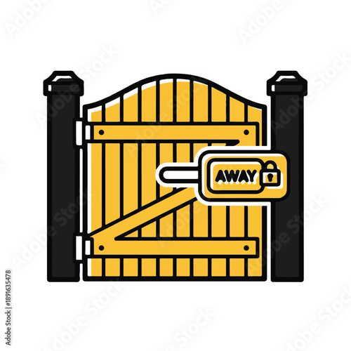Closed wooden gate with a key and padlock, symbolizing security, access, and privacy