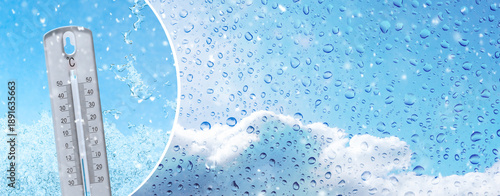 Collage aus warmem und kaltem Hintergrund  mit einem Thermometer