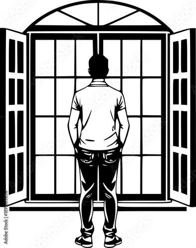 Silhouette of Person Standing by Window