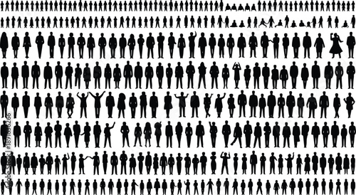 Vast collection of black silhouettes of people in numerous poses and activities women children