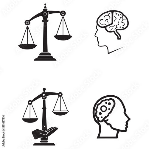 Legal Ethics and Psychological Analysis Vector Icon Set