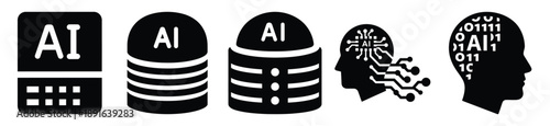 Stylized icon set of a  ai intelligent data on white background. Machine learning silhouette Icons in solid and silhouette versions.