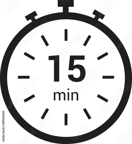 Φωτογραφία 15 minute timer, clock, icon vector stopwatch isolated icons