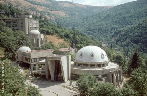 Modern architecture nestled in a valley