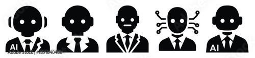 Stylized icon set of a  ai smart prediction on white background. Machine learning silhouette Icons in solid and silhouette versions.