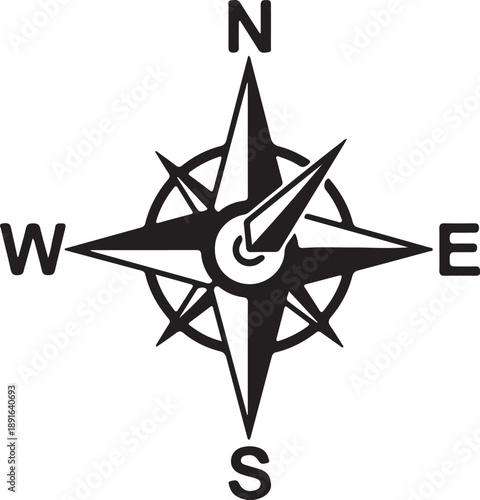 Compass Rose Navigation Icon Vector Direction and Travel Symbol.