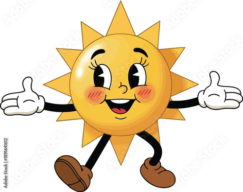 Vector  illustration of Retro cartoon coffee cup character walking with steam, isolated on transparent background