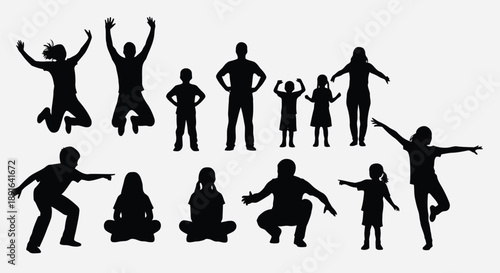 Collection of diverse human silhouettes showcasing dynamic movements and everyday poses for design and illustration projects