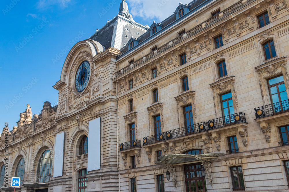 Fototapeta premium Facade of the Orsay museum (Musee d'Orsay) housed in the former Gare d'Orsay, a Beaux-Arts railway station built from 1898 to 1900 in Paris, France