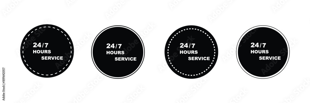 Fototapeta premium 24/7 set icons . 24 hours 7 days in week service . Always open icon