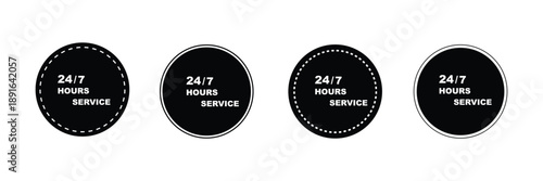 24/7 set icons . 24 hours 7 days in week service . Always open icon