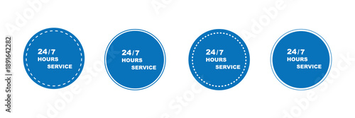 24/7 set icons . 24 hours 7 days in week service . Always open icon