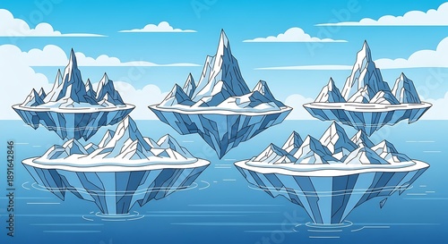 Floating Icebergs in Calm Ocean Waters.