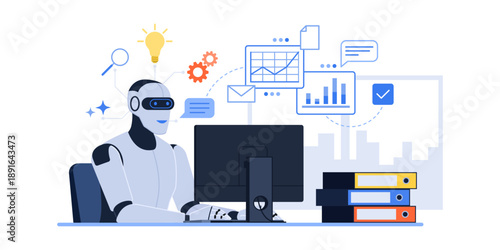 Efficient AI agent robot working in the office: AI application in business