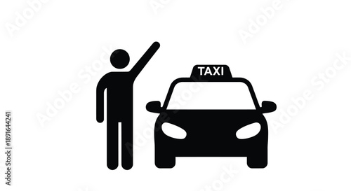 Person hailing a black taxi cab with illuminated sign on city street during daytime commute