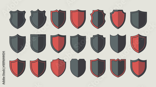 A collection of heraldic shields is displayed in varying shades of red and black arranged in a grid like pattern high quality professional detailed modern elegant