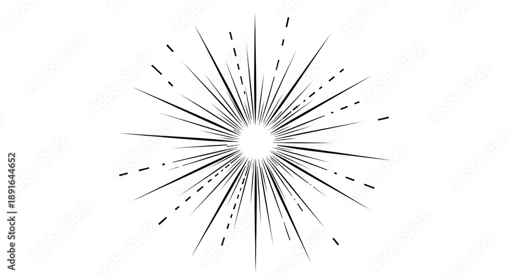 Fototapeta premium Black and white starburst design element isolated on transparent background