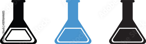 Set of three laboratory flasks icons isolated on white background