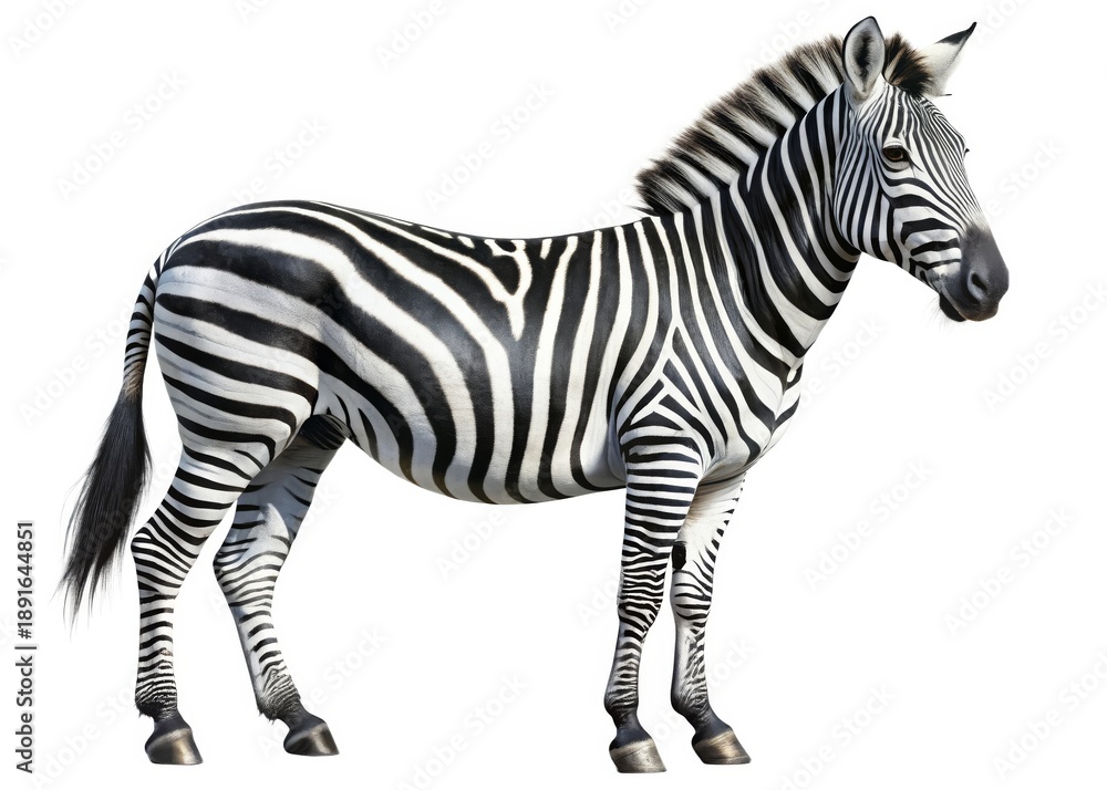 Obraz premium Side view of a zebra standing isolated on white background