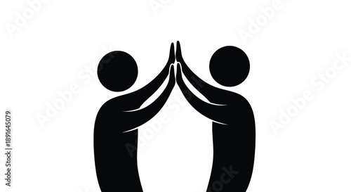 Minimalist black silhouette of two people shaking hands symbolizing partnership and collaboration in business or teamwork