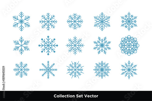 Snowflake Winter Icon Set Vector, Christmas Ice and Frozen Nature Symbols