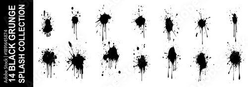 Set of Grunge Design Elements. Black blots. Brush Strokes. Vector illustration